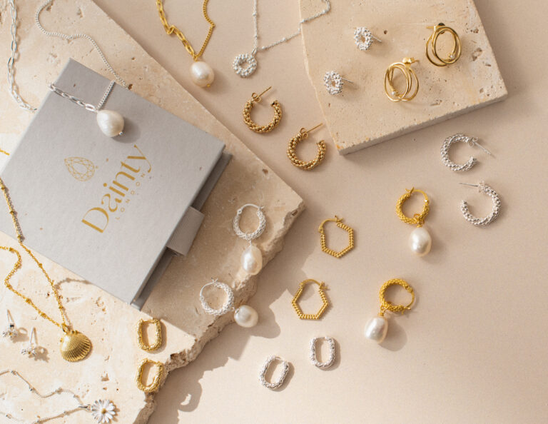 Styled product shoot for jewellery company Dainty London for the launch of their new subscription box service.