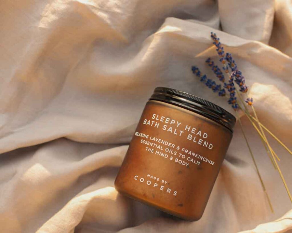 Styled product shoot for skincare brand Made by Coopers of thier bath salts